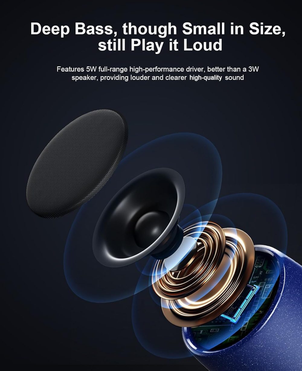 Small Speaker, Bluetooth Speaker with 360°HD Stereo Sound and Robust Bass, Mini Speakers with Hands-Free Call, IP67 Waterproof, Portable Speakers for Shower, Room, Car, Trip, Ideal Gift for Men, Women - Image 2
