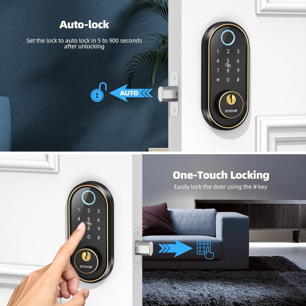 Smart Keyless Entry Door Lock - Fingerprint Electronic Deadbolt Touchscreen Keypad SMONET Biometric Digital Bluetooth Door Lock Smart Deadbolt Compatible with Alexa for Homes and Hotel - Image 8