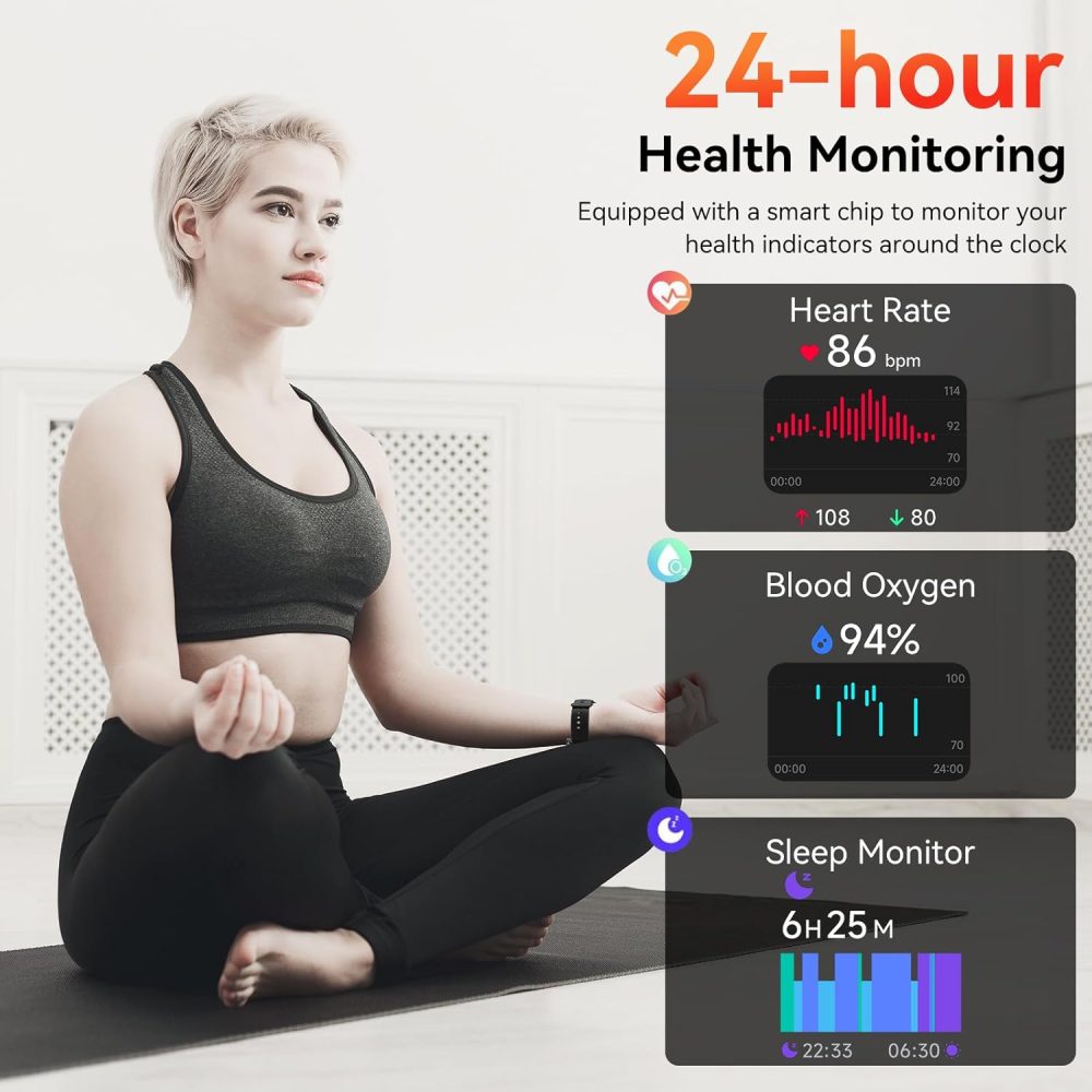 Smart Watch with Alexa & Bluetooth Calls, 1.83" HD Fitness Tracker for Men Women, IP68 Waterproof, 120+ Workout Modes, 24/7 Heart Rate/Sleep Tracking, iOS Android Compatible (Black) - Image 5