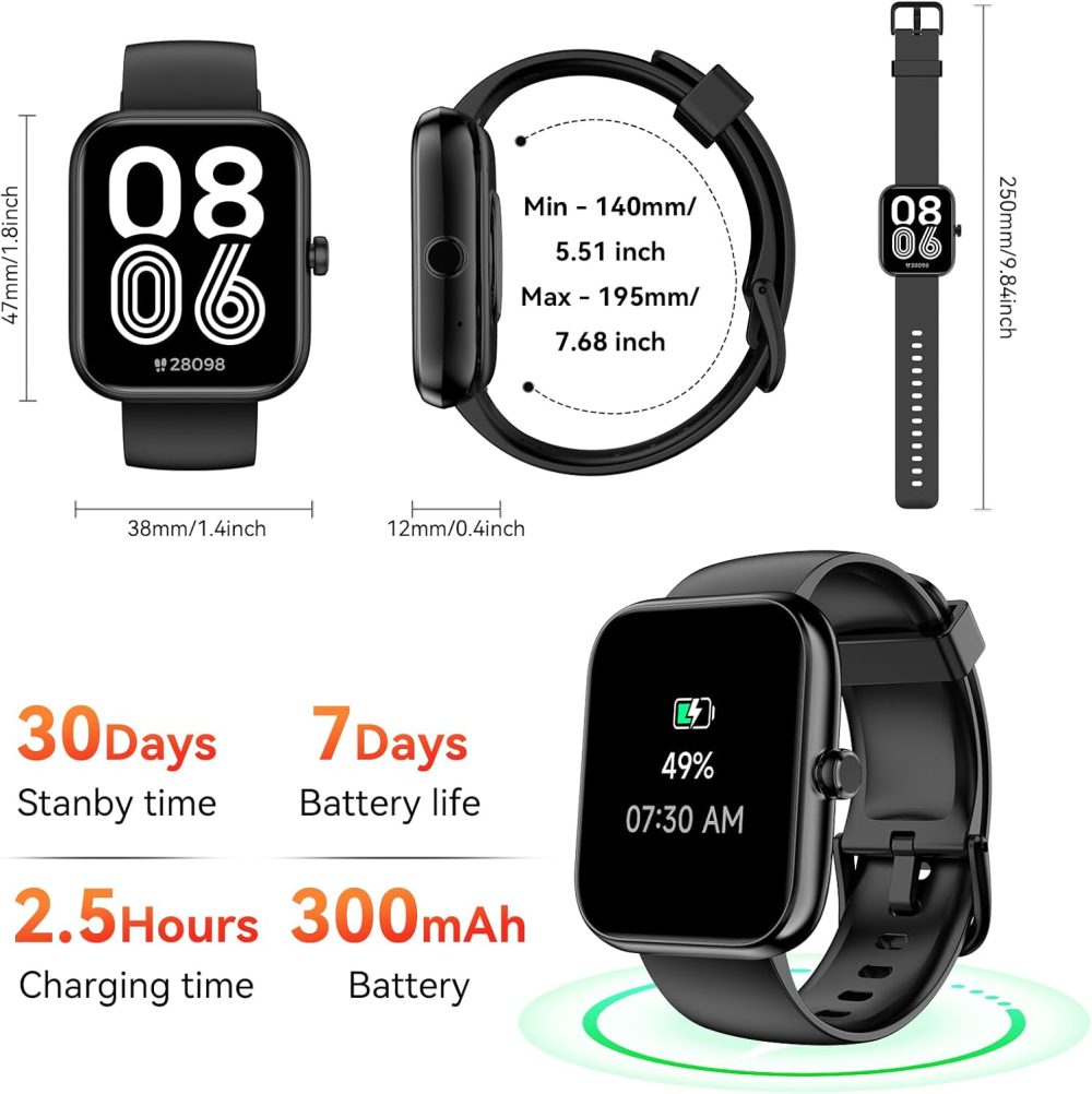Smart Watch with Alexa & Bluetooth Calls, 1.83" HD Fitness Tracker for Men Women, IP68 Waterproof, 120+ Workout Modes, 24/7 Heart Rate/Sleep Tracking, iOS Android Compatible (Black) - Image 7