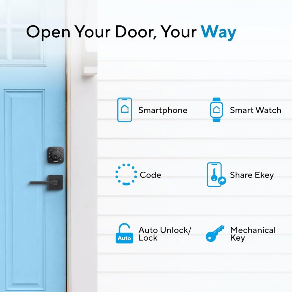 ULTRALOQ U-Bolt Smart Lock, 5-in-1 Keyless Entry Door Lock with App Control, Keypad Deadbolt, Auto Unlock, Auto Lock, Smart Door Lock, Smart Locks for Front Door, ANSI Grade 1, Black - Image 2